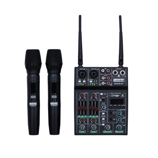 POWER ACOUSTIQUE MX 22 UB 2HF - Table De Mixage Et 2 Micros UHF