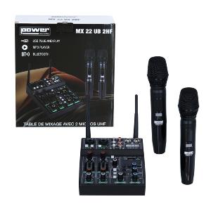 POWER ACOUSTIQUE MX 22 UB 2HF - Table De Mixage Et 2 Micros UHF